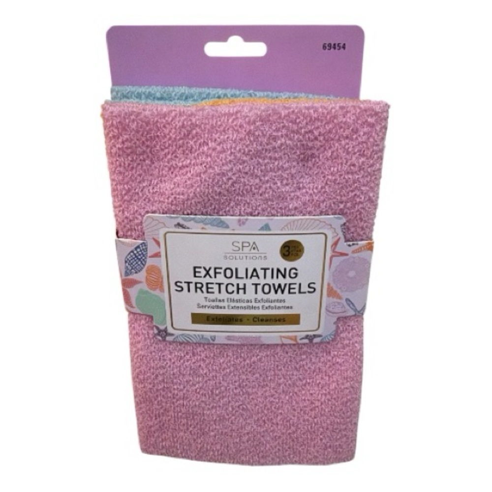 SPA Solutions Exfoliating Stretch Towels - Pink, Orange and Blue